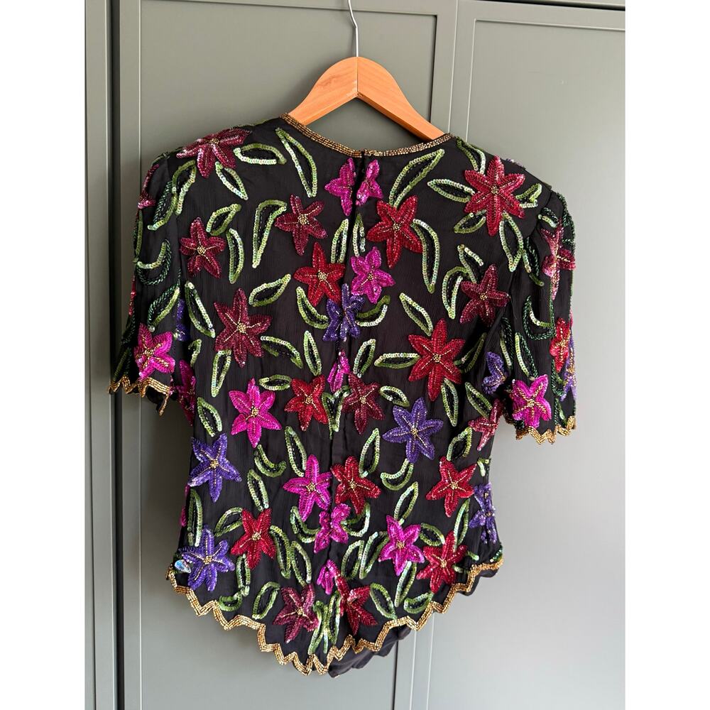 Vtg LAURENCE KAZAR sz L beaded floral top EUC - Picture 4 of 4